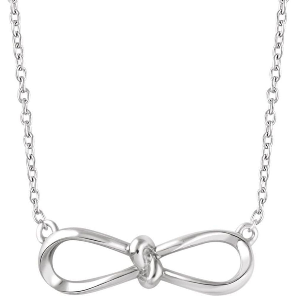 14k White Gold Infinity Bow Necklace, 16-18 Inch